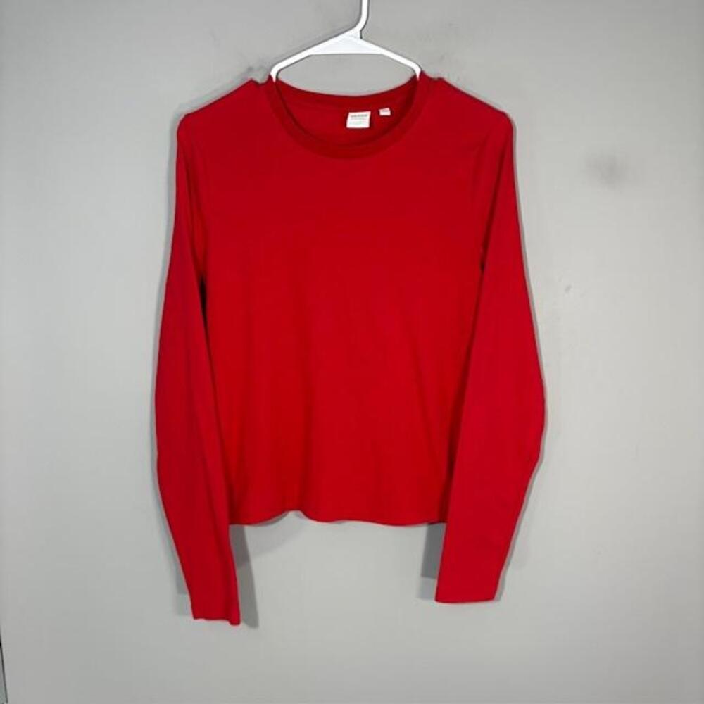 Aritzia T-Shirt Womens Large Red Solid Homestretch Crew Long Sleeve Knit Top